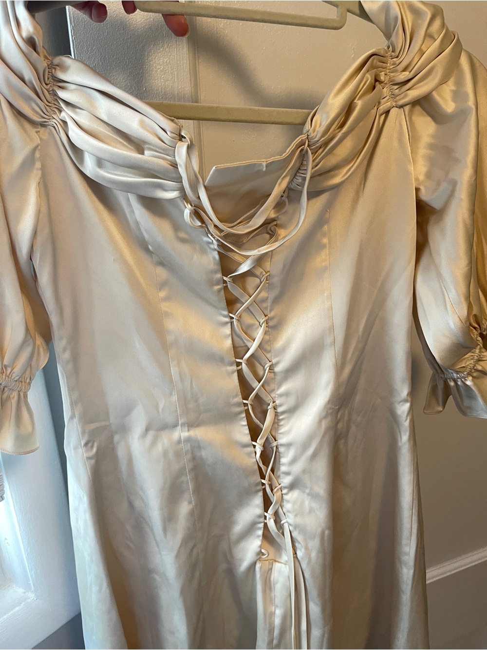 Off-Shoulder Cream Ruffle Sleeve Mini Dress - Picture 4 of 7